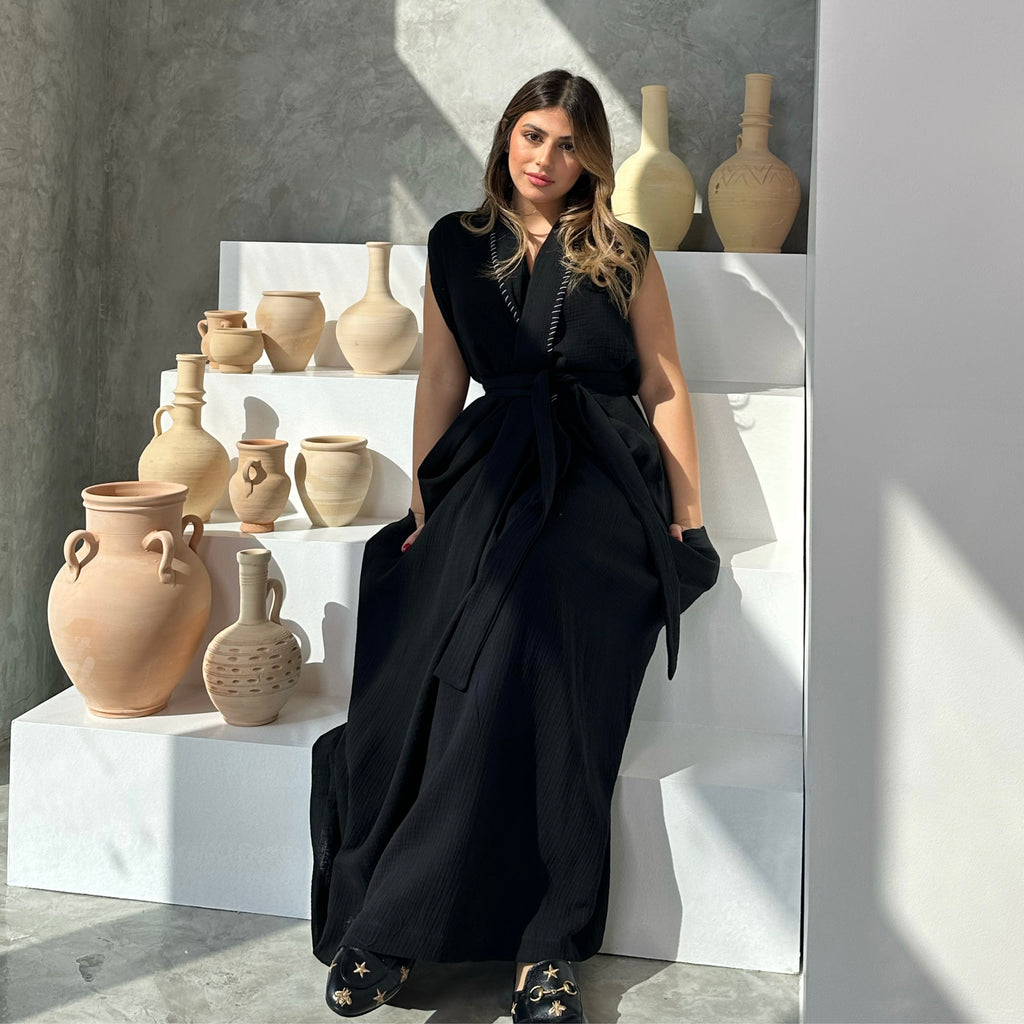 BELTED KAFTAN - BLACK