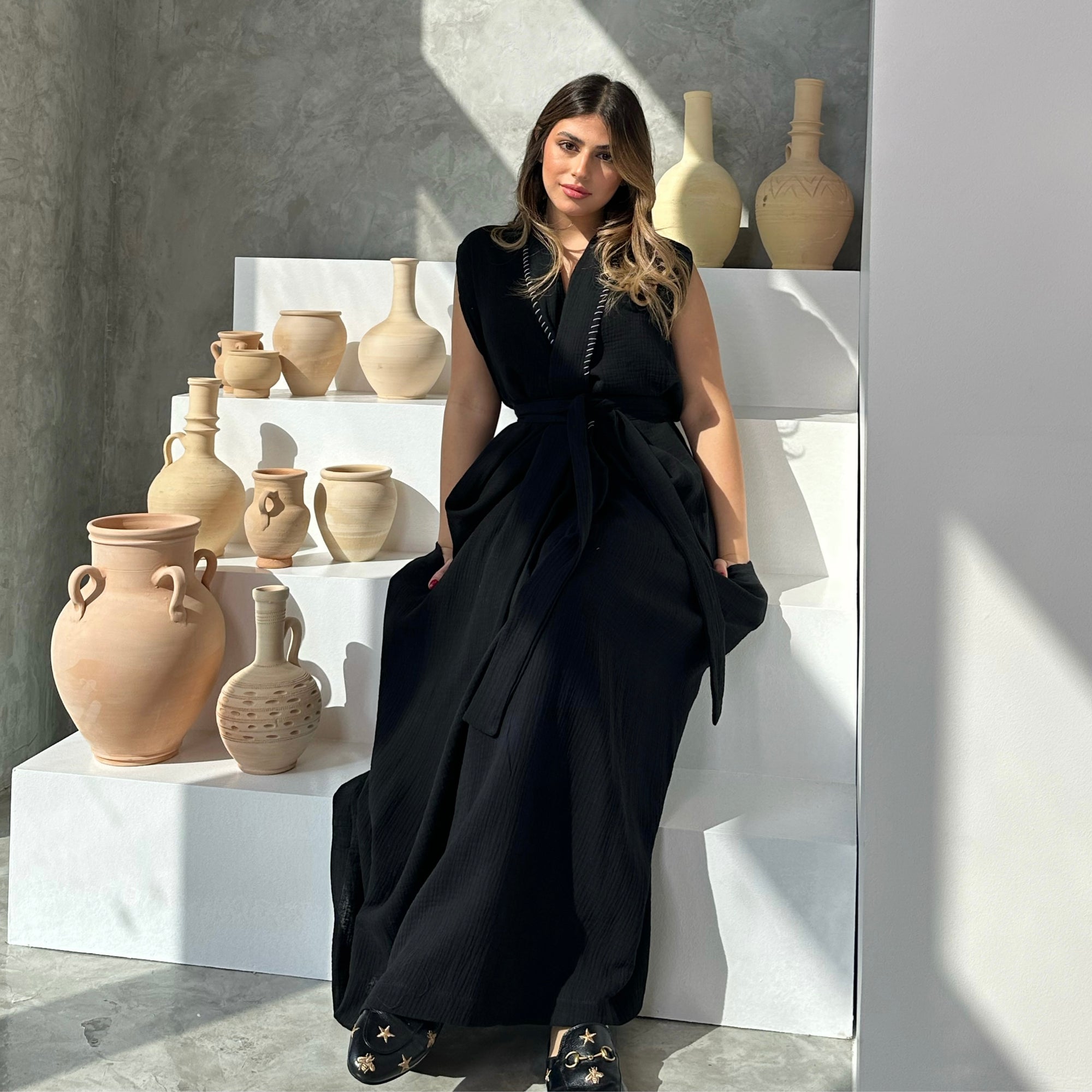 BELTED KAFTAN - BLACK