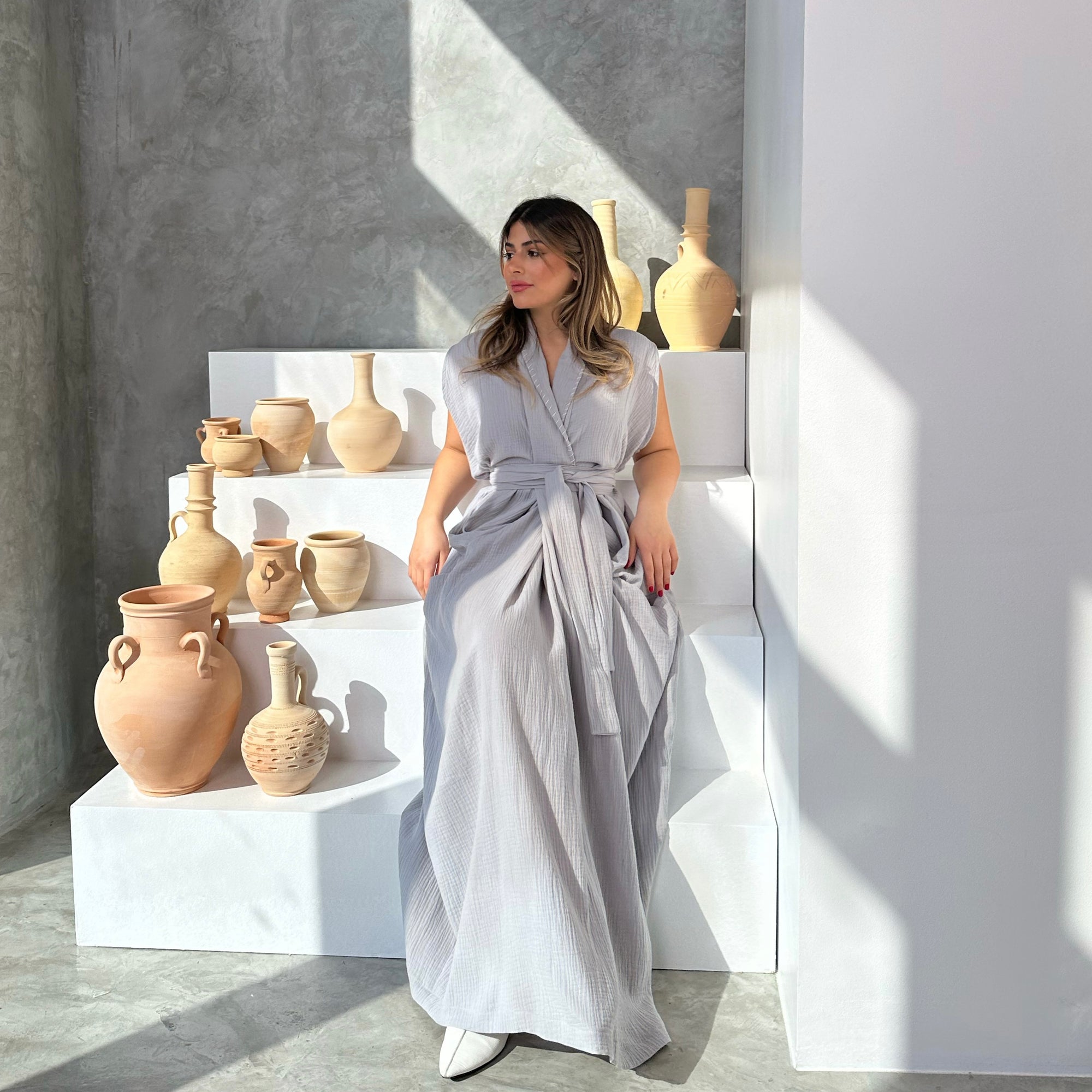 BELTED KAFTAN - GREY