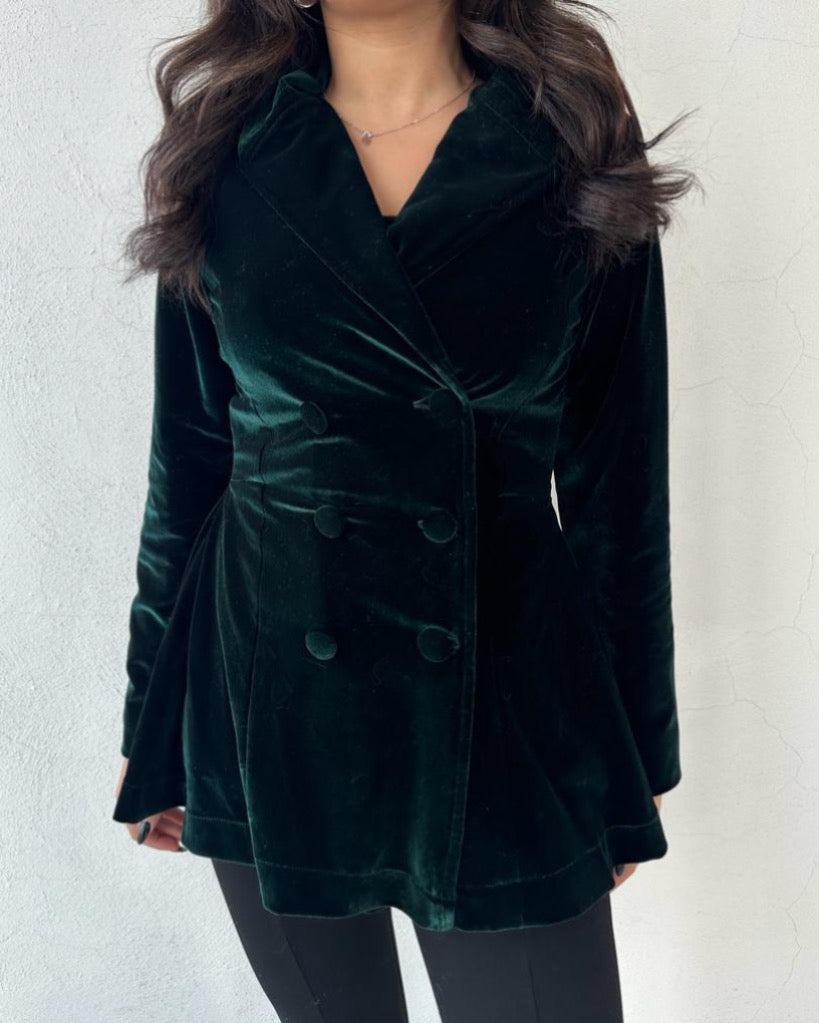 VELVET BLAZER - ROYAL GREEN