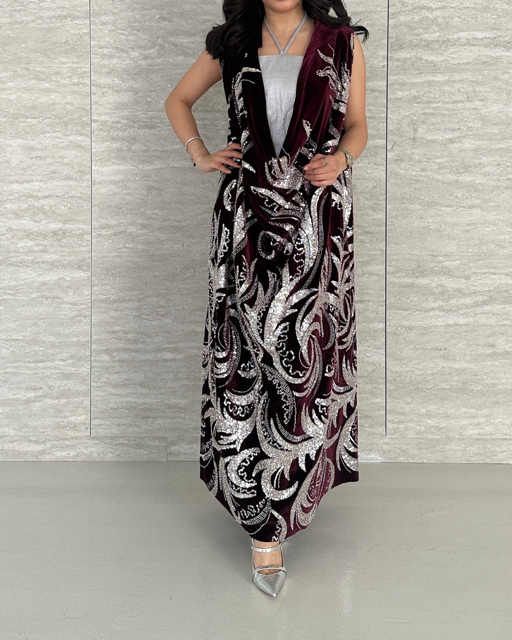 Drape velvet maroon