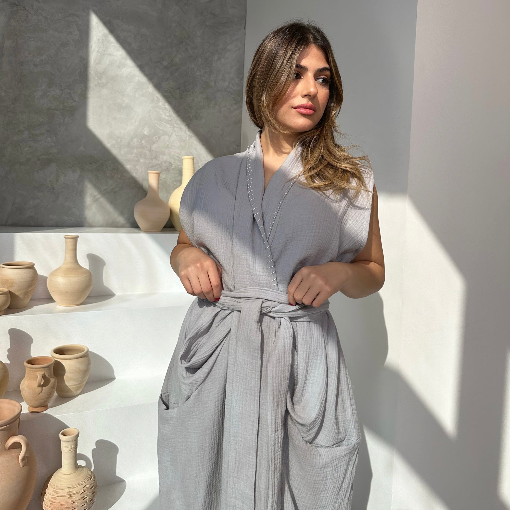 BELTED KAFTAN - GREY