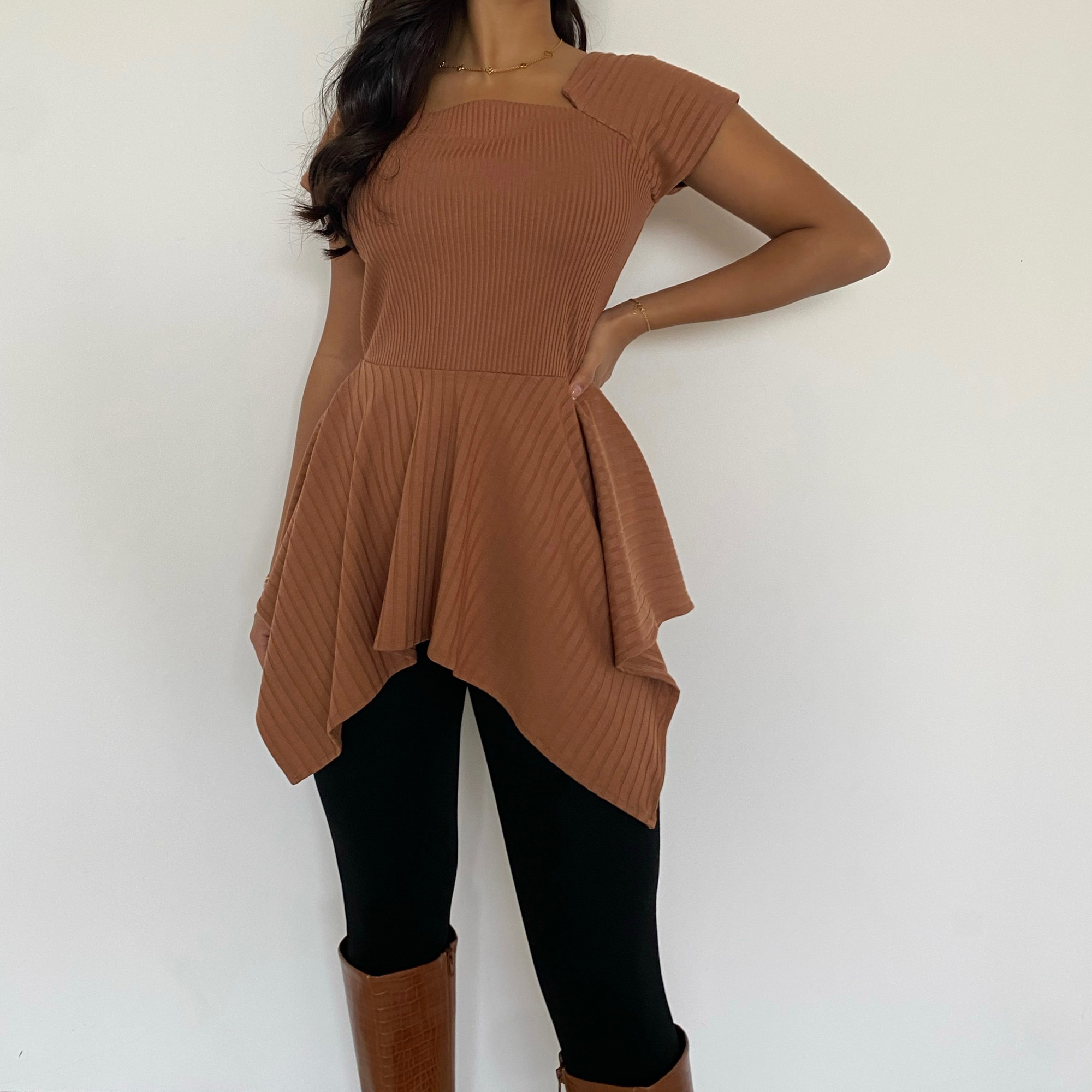 PEPLUM TOP - CHESTNUT