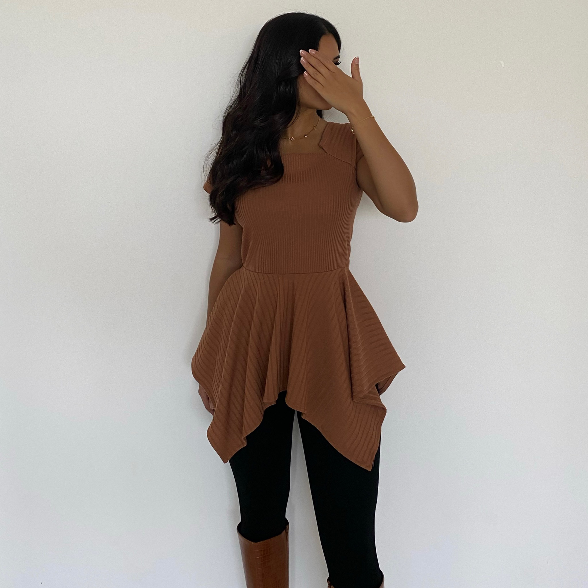 PEPLUM TOP - CHESTNUT