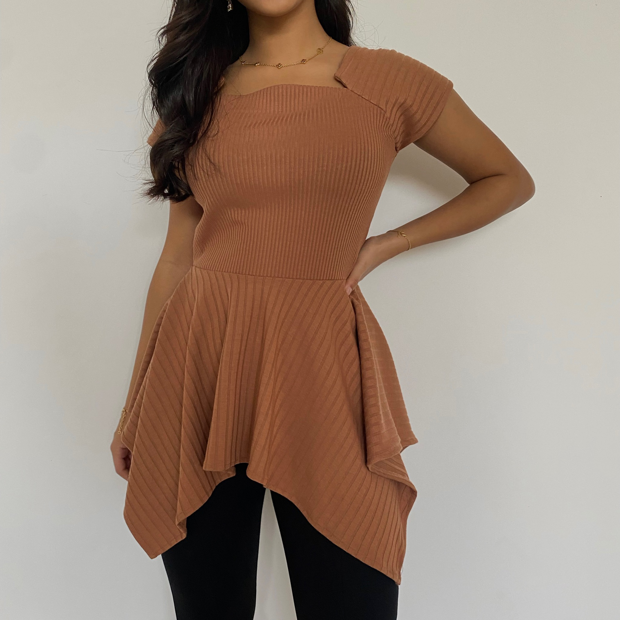 PEPLUM TOP - CHESTNUT