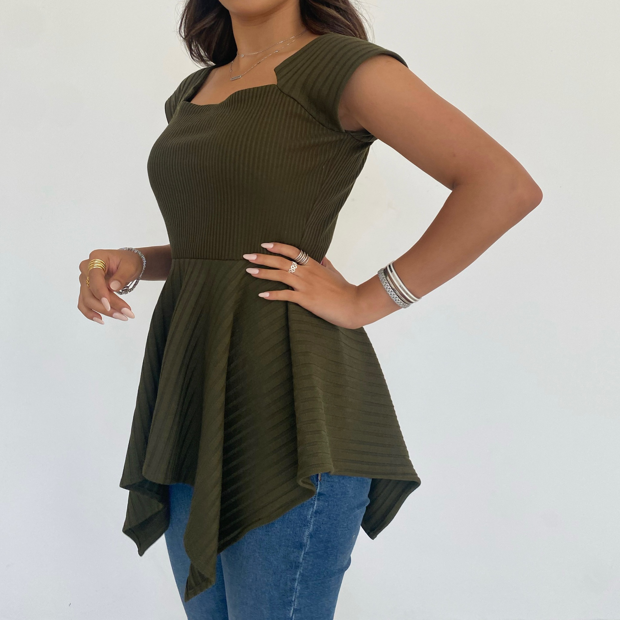 PEPLUM TOP - KHAKI