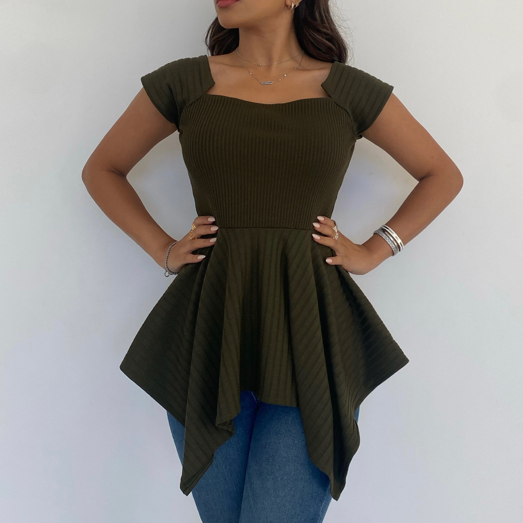 PEPLUM TOP - KHAKI
