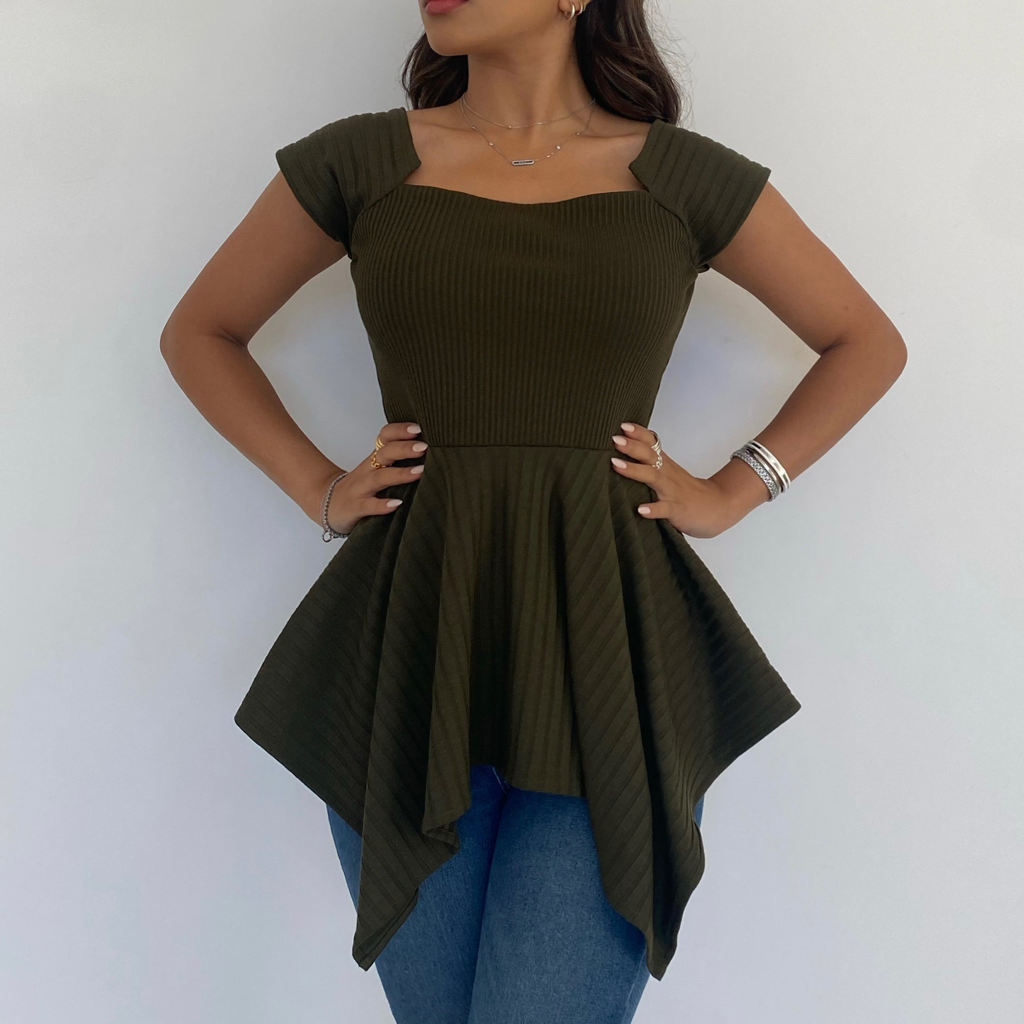 PEPLUM TOP - KHAKI