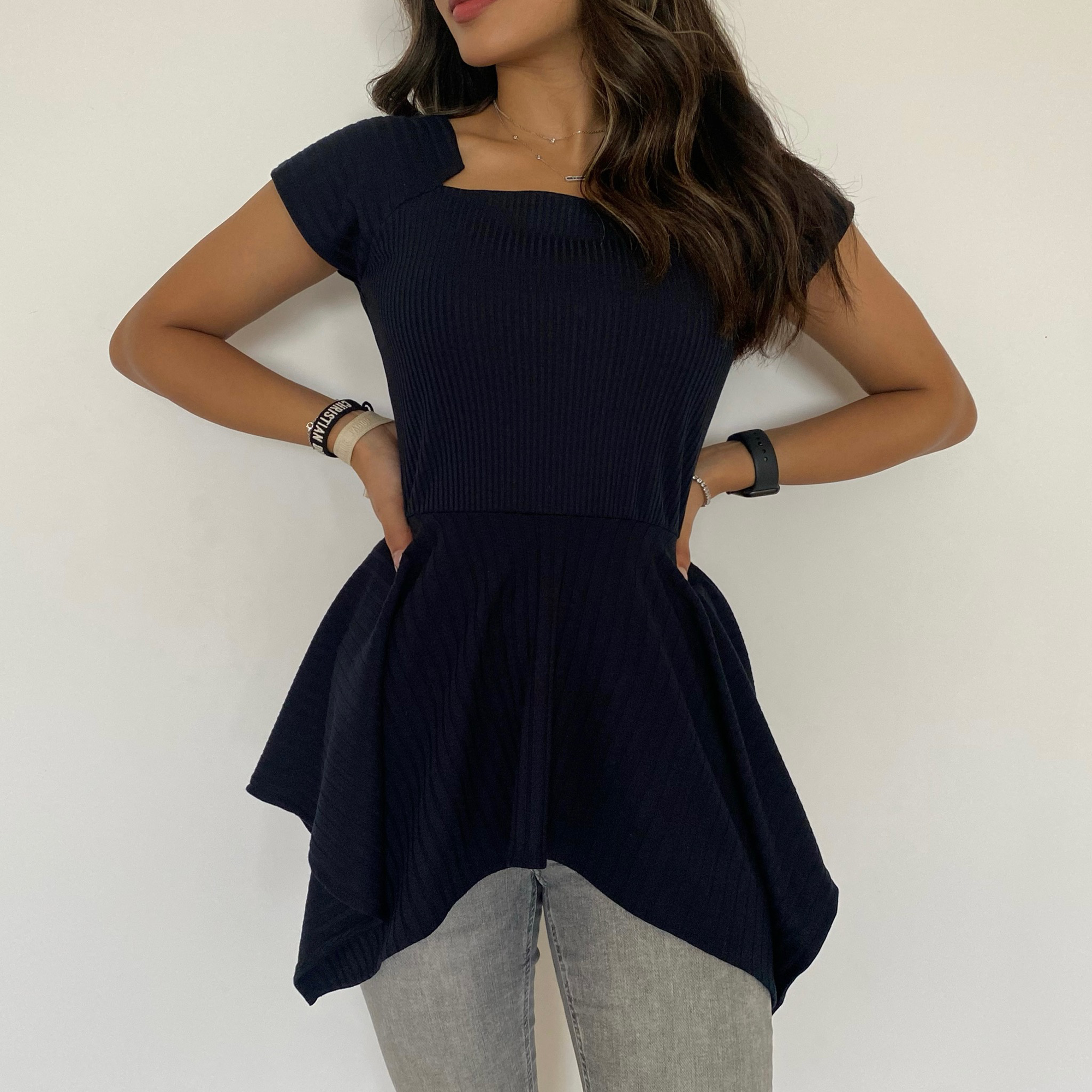 PEPLUM TOP - NAVY