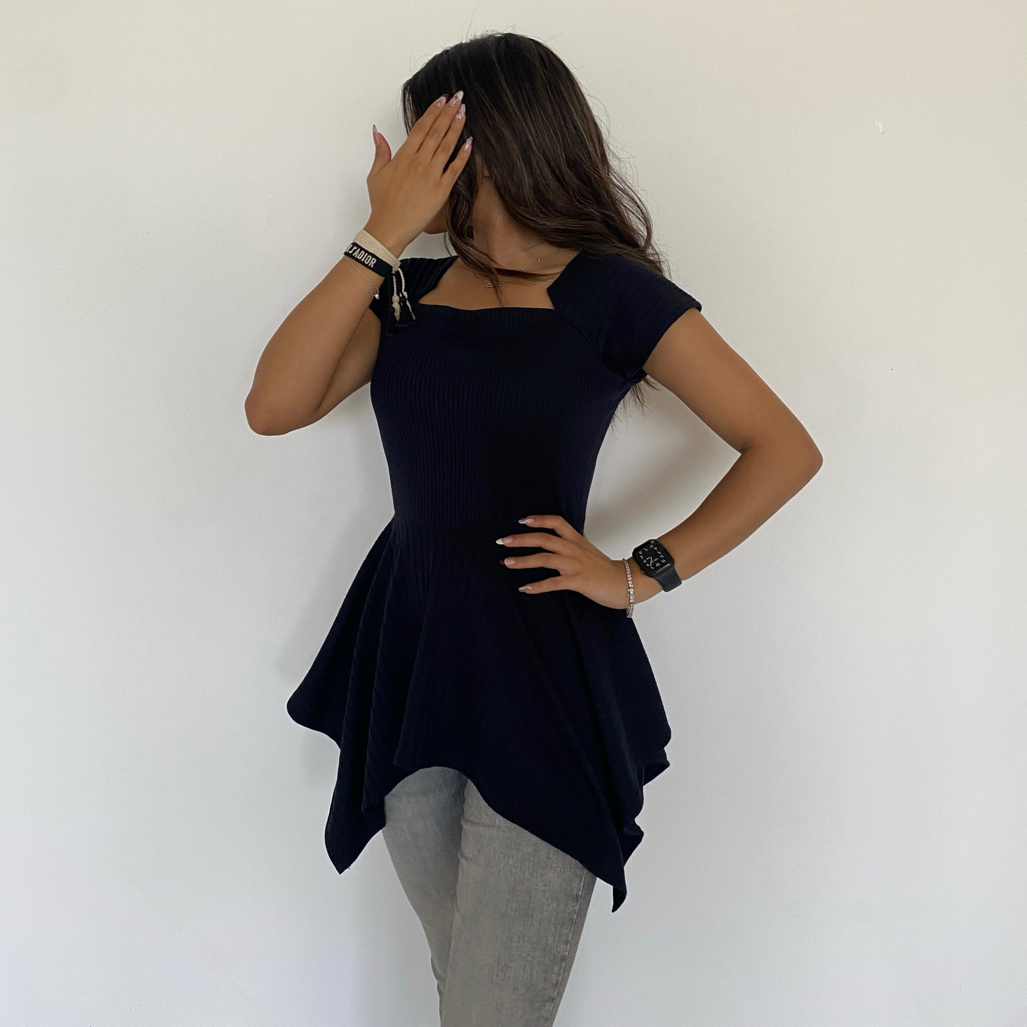 PEPLUM TOP - NAVY