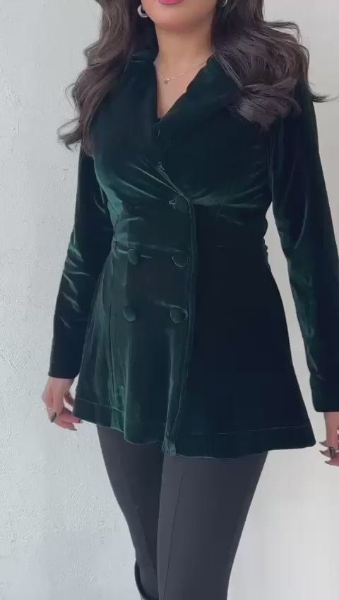 VELVET BLAZER - ROYAL GREEN